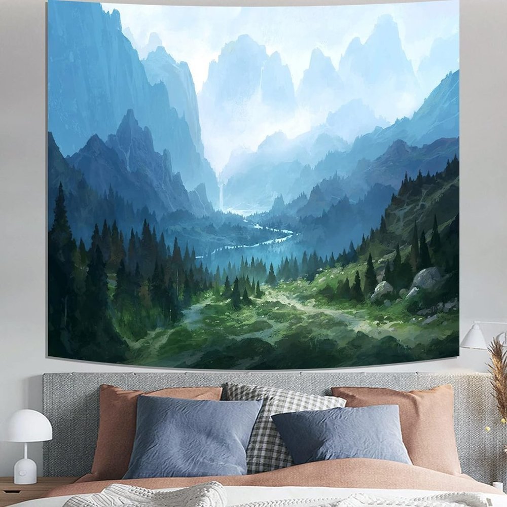 Realistic Forest Wilderness Landscape River Tapestry Room/Dorm Wall Art Decor